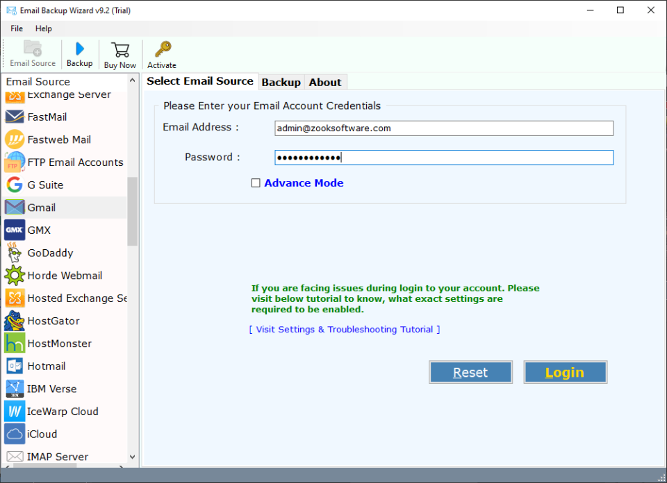 screenshot of ZOOK Email Backup Software